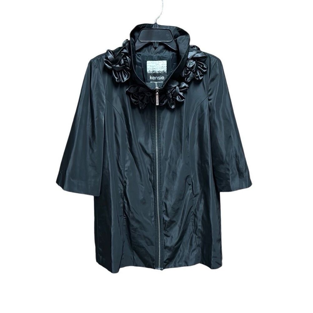 Kensie Women’s Black Rosette Quarter Sleeve Jacket Size Large